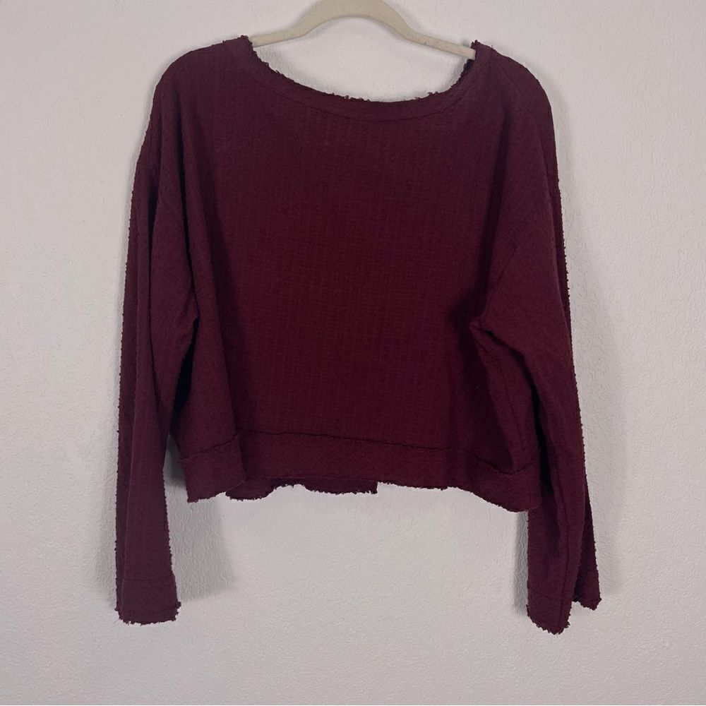 Free People Maroon Knit Open Tie‎ Back Long Sleeve Top Size Medium
